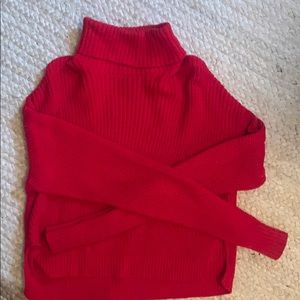 Red Cropped Turtleneck Sweater